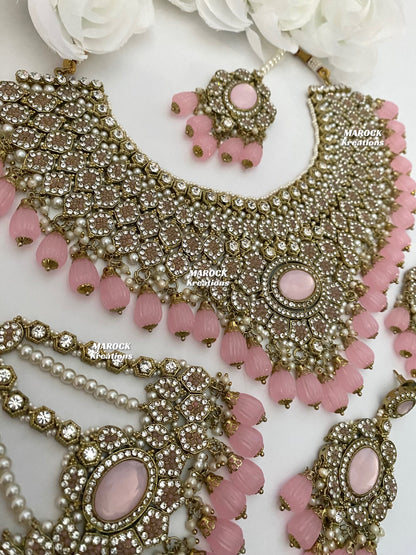 Antique Gold Pakistani Pink Necklace set