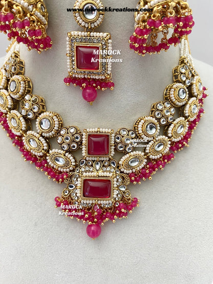 Roshani Premium Quality Kundan Statement necklace set