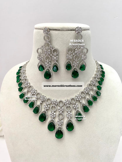 Anshika Silver American Diamond Necklace set
