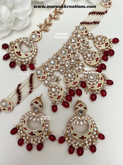 Nirvi Premium Quality Rose Gold Kundan Meenakari Choker/Necklace set