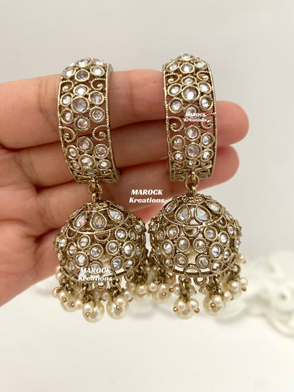 Rashmika Antique Gold Polki Baali Jhumki Earrings
