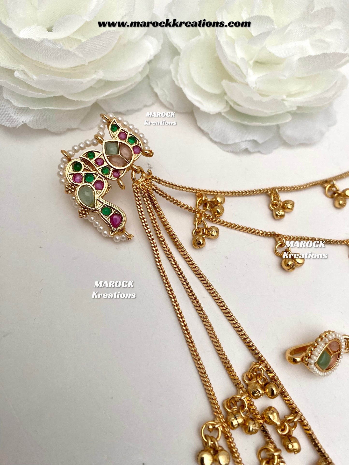 Sakina Premium quality Gold plated Kashmiri Statement Earrings with attached Saharey