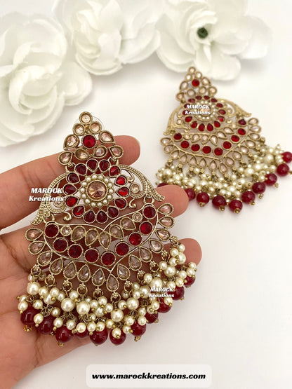 High Quality Antique Gold Polki Statement Earrings