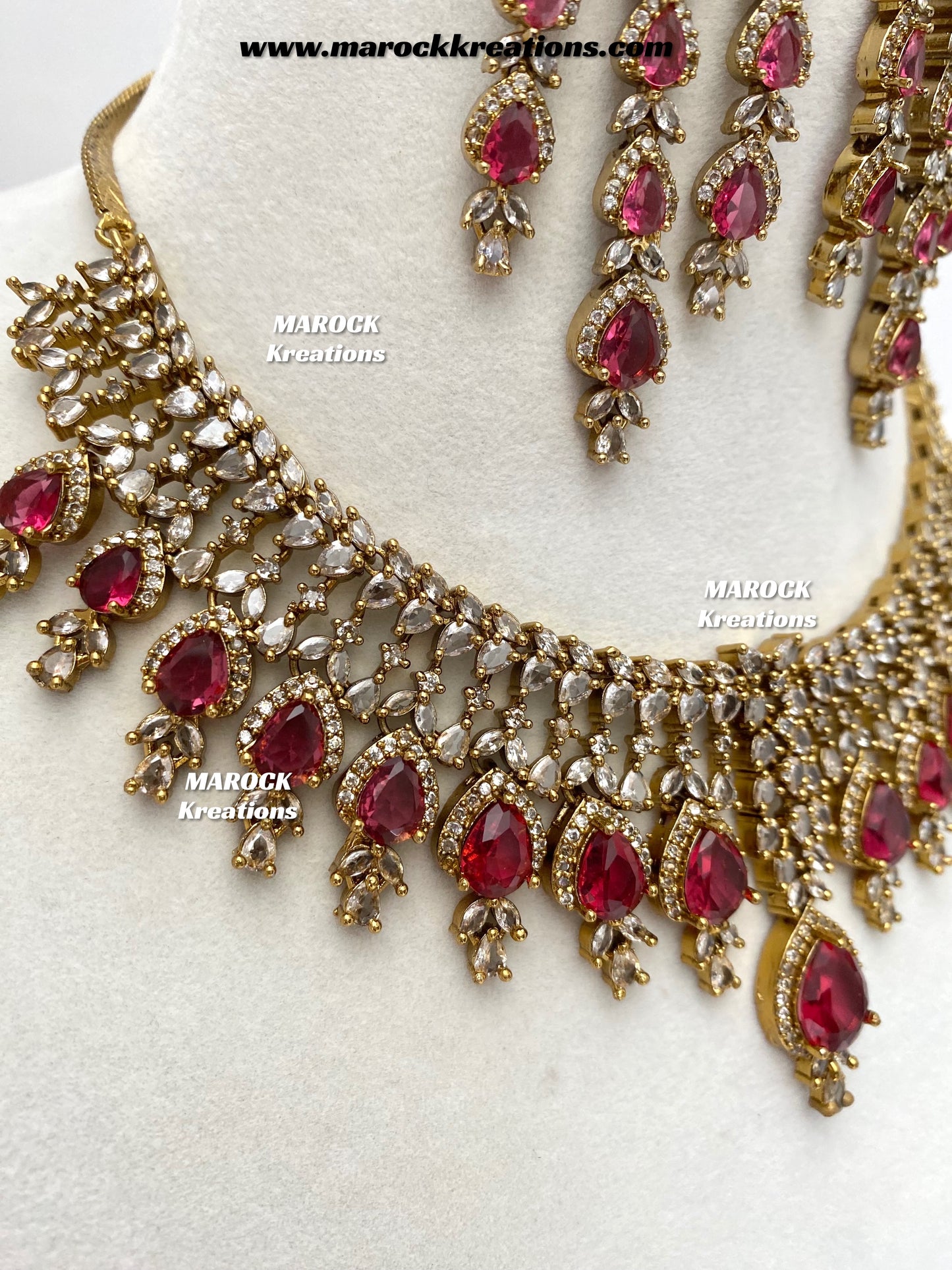 Naima Antique Gold American diamond Statement Necklace set
