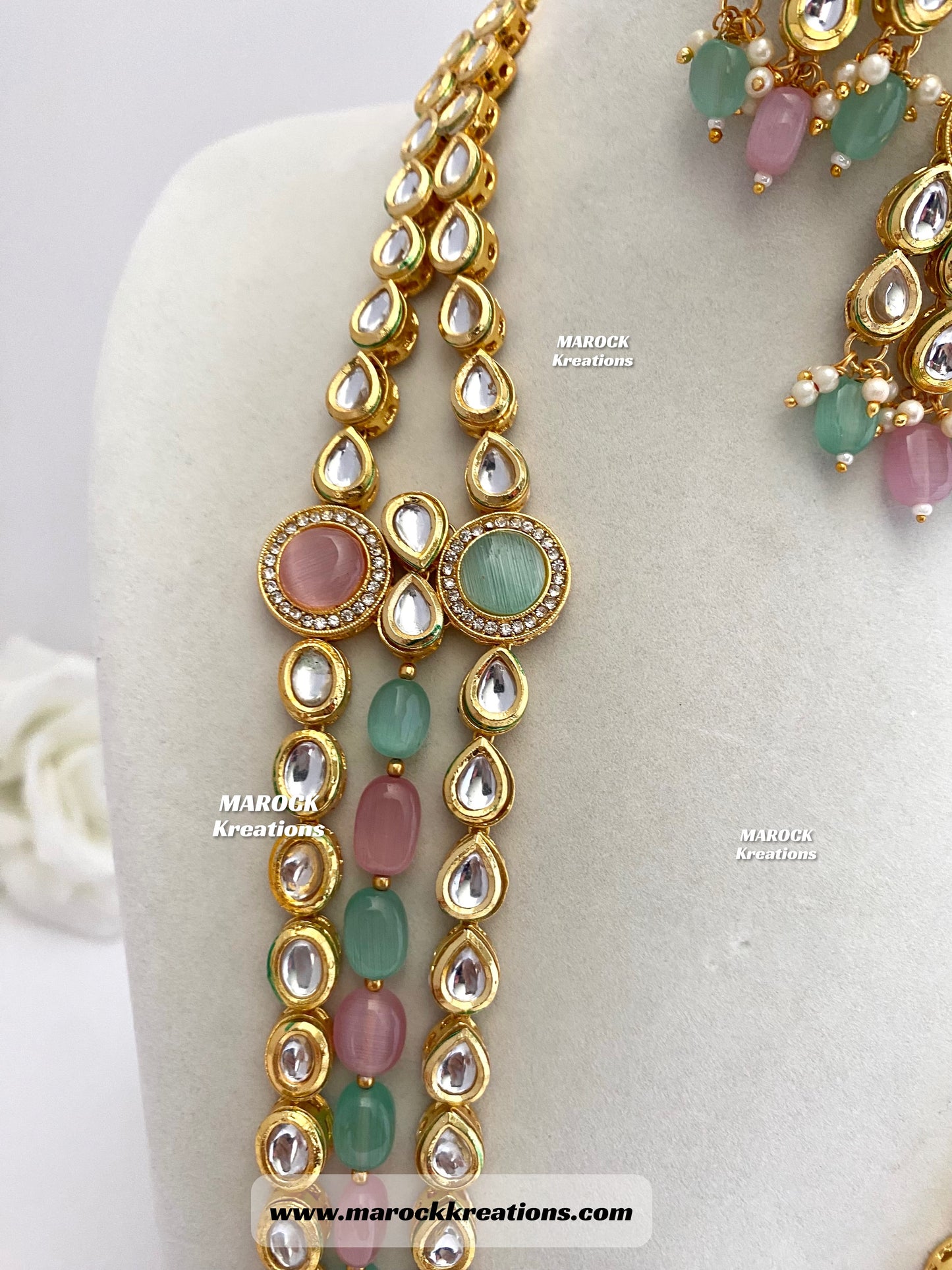 Kundan and Monalisa Rani Haar/Long necklace (Back side Meenakari)