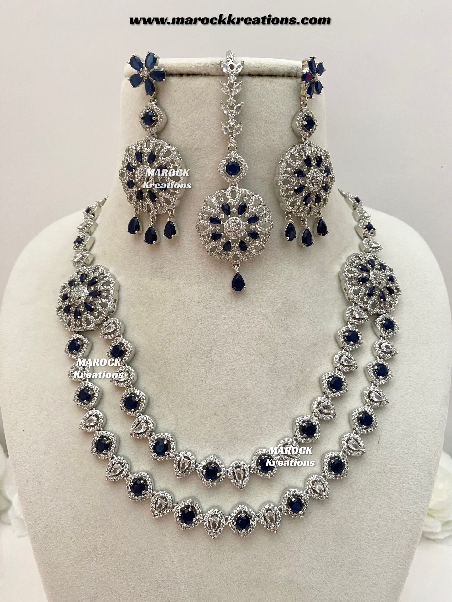 Shiba Silver American Diamond double layer Necklace set