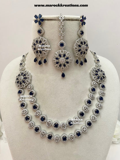Shiba Silver American Diamond double layer Necklace set