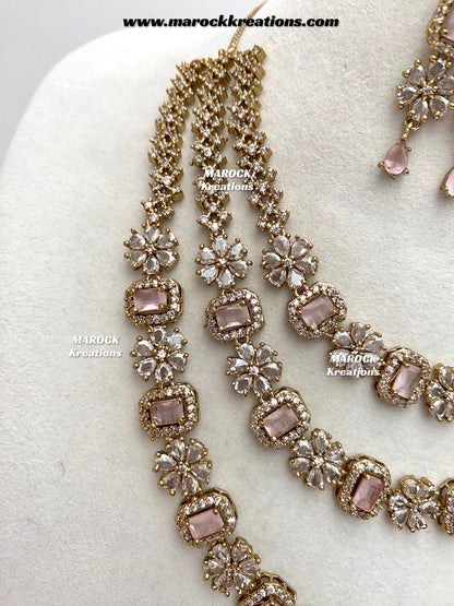 Arvin Antique Gold American Diamond triple layer Statement Necklace set