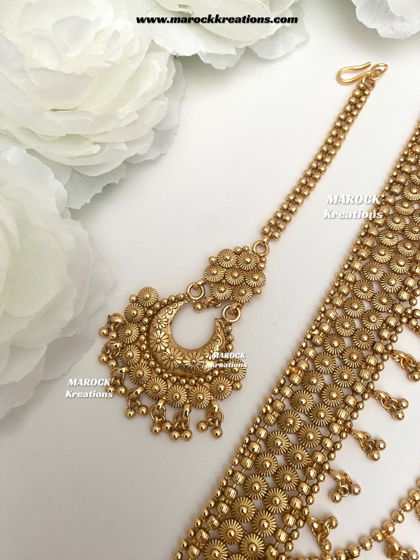 Tahmina Premium Quality Gold Plated statement choker set/triple layer Earchains/ Saharey attached with Earrings