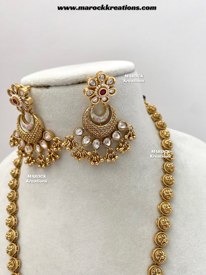 Nella Premium Quality Gold plated Kundan Meenakari exclusive long Necklace set/Rani haar set