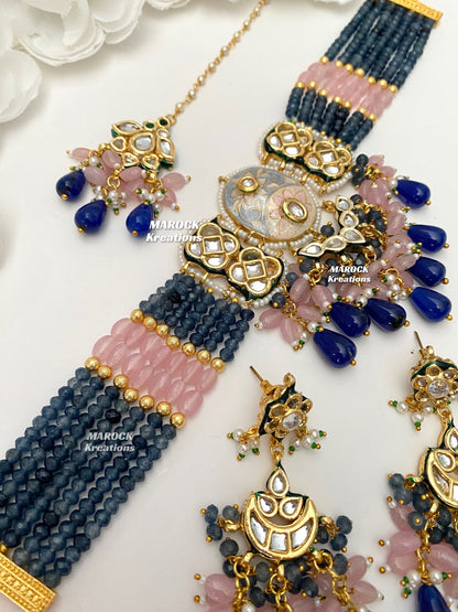 Brinda Premium Quality Kundan Meenakari Statement Choker set