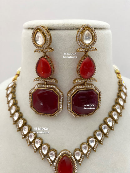 Elsie Tyani inspired Premium Quality Moissanite Kundan Necklace set