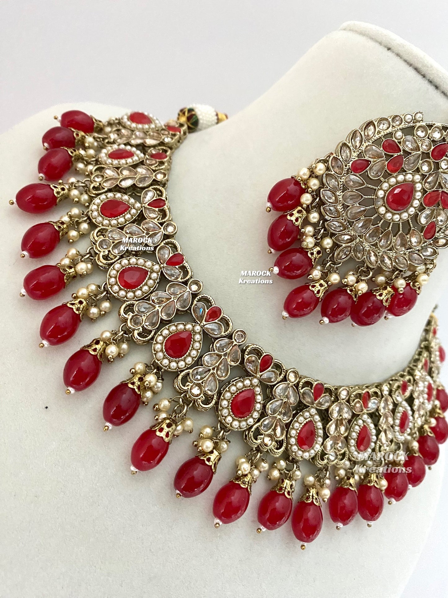 Antique Gold/Red Polki Necklace set