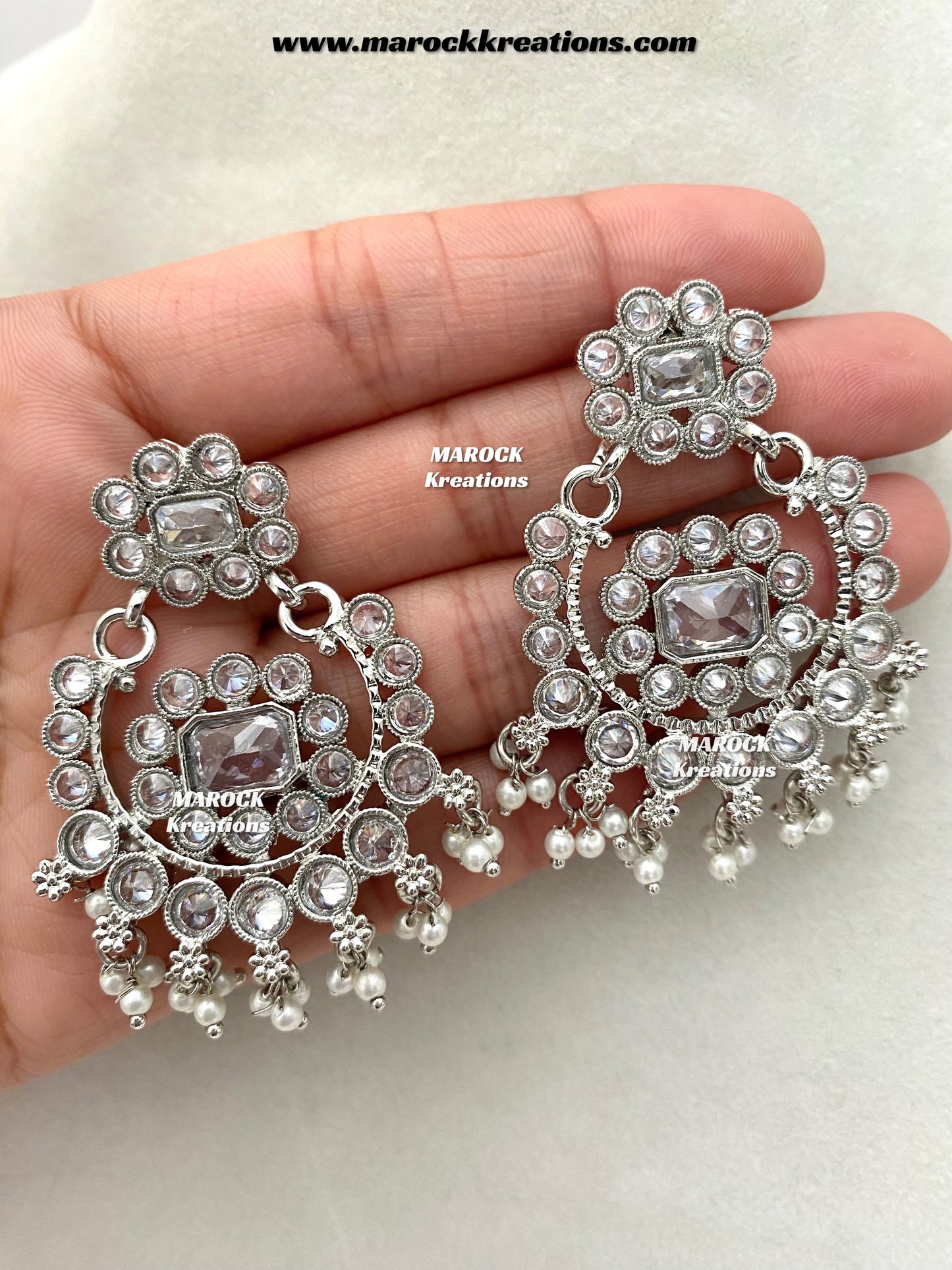 Meghan Premium Quality Polki triple layer silver statement Rani haar set