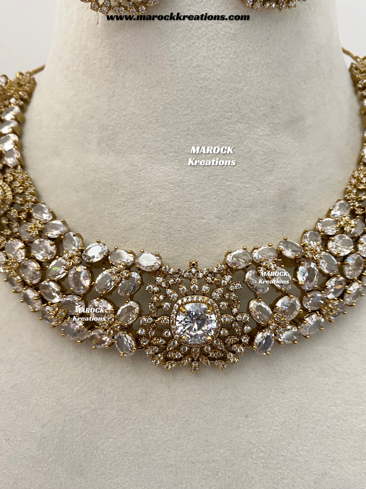 Donna Antique Gold American Diamond Statement Necklace set