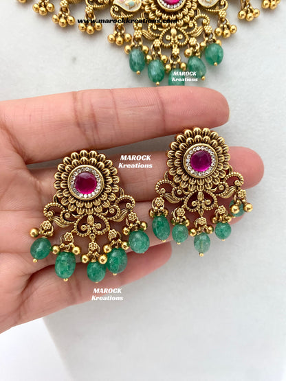 Mayuri Premium Quality Gold Plated Meenakari Rajwadi Necklace set
