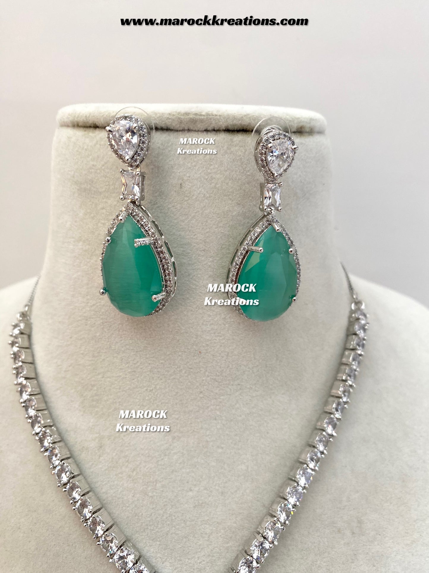 Ambreen Silver American Diamond Necklace set