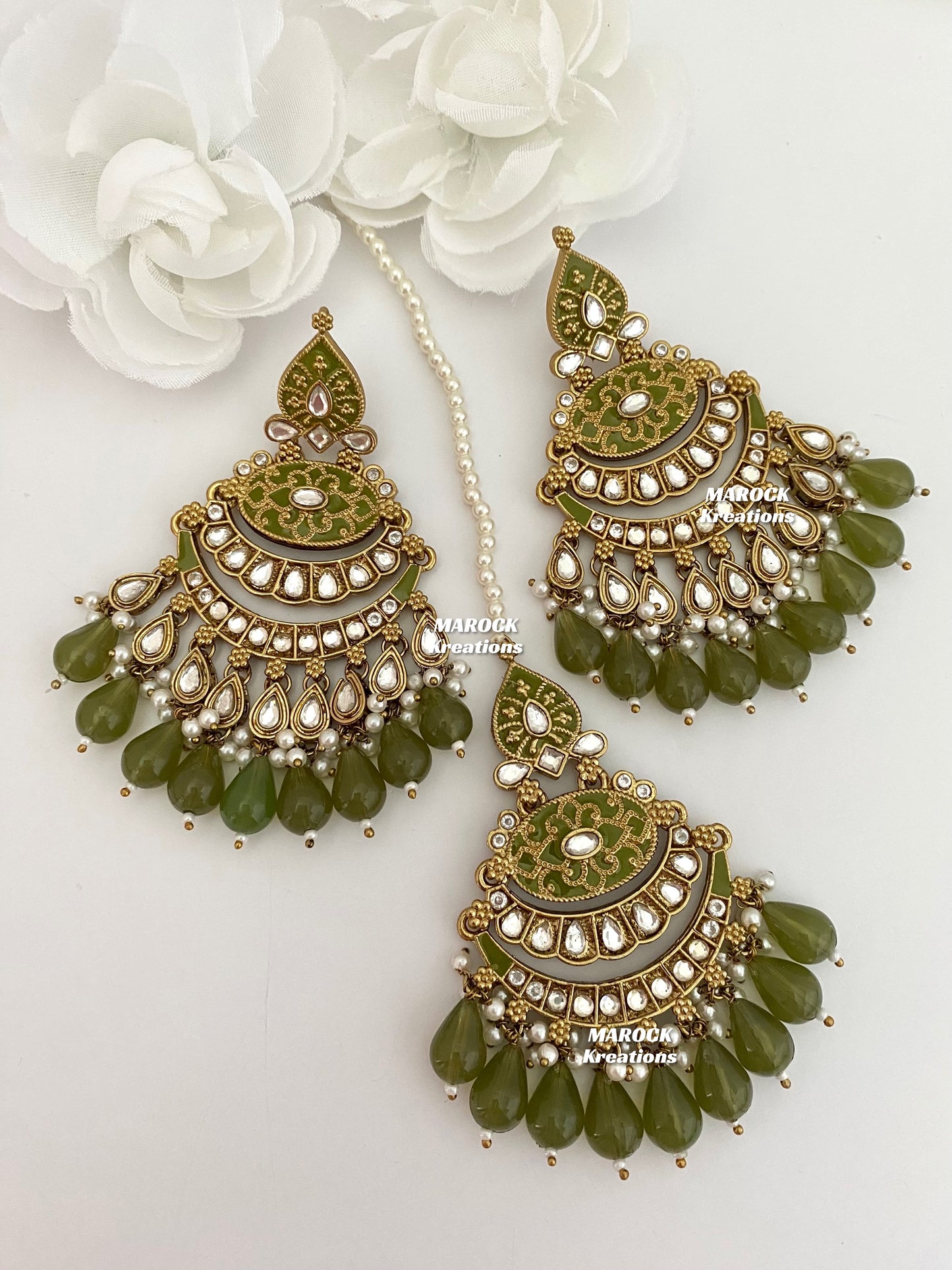 Premium Quality Kundan Meenakari Statement Earrings and tikka sets