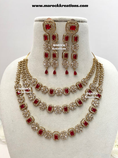 Arvin Antique Gold American Diamond triple layer Statement Necklace set