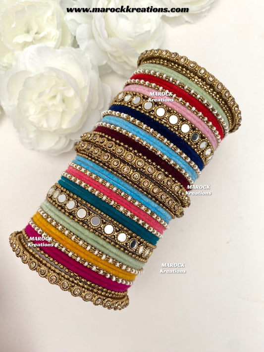 Multi color Bangles set with mirror kade/ jago and sangeet bangels