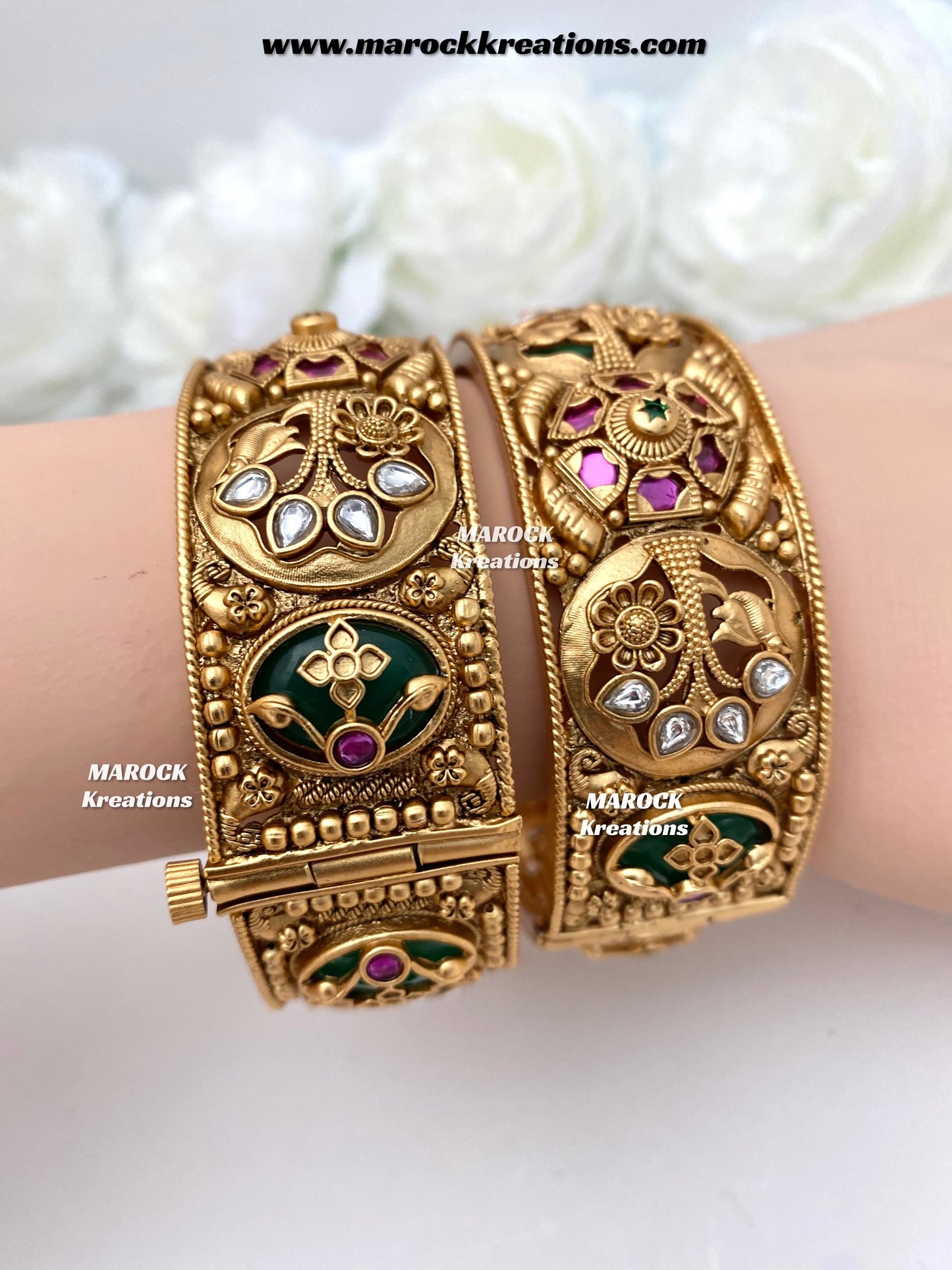 Shareen Premium Quality Gold plated handcrafted Meenakari openable screw statement kade/bangles