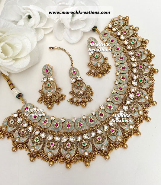 Tyani Inspired Premium Quality gold plated  Kundan exclusive Necklace set