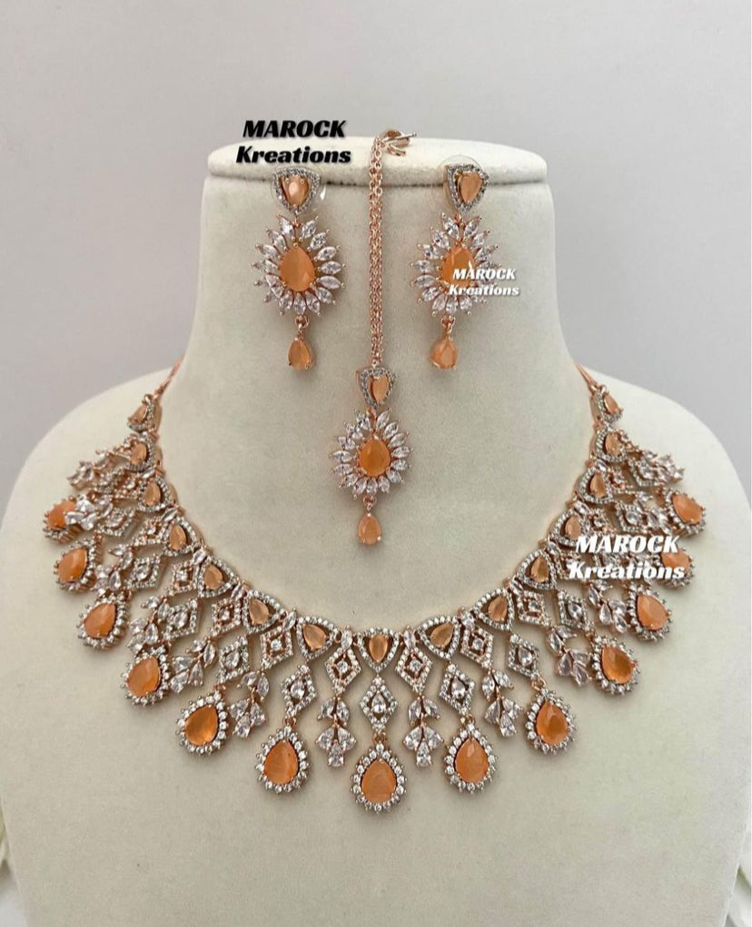 Rose Gold American Diamond Necklace set