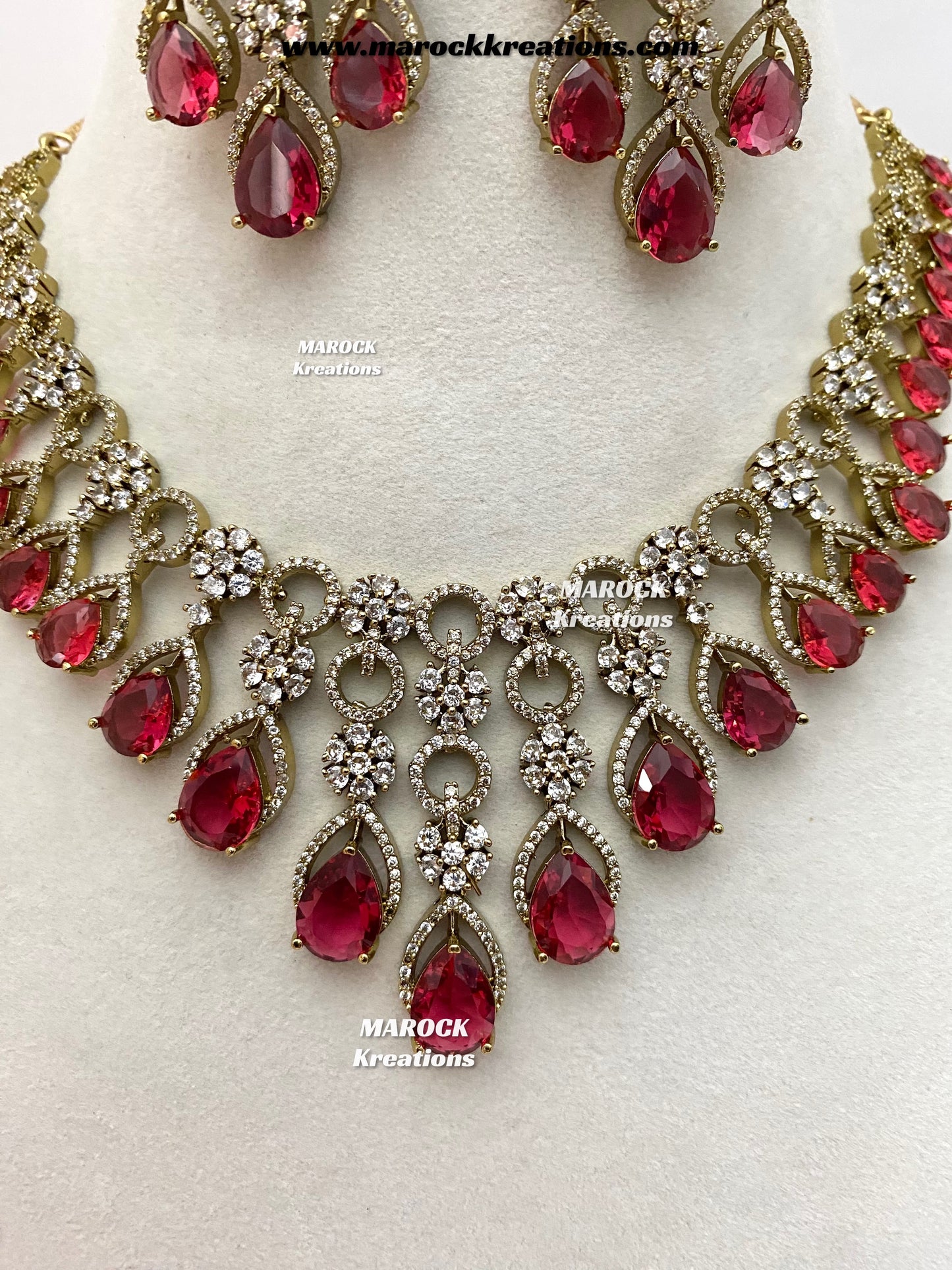 Anshika Antique Gold American Diamond Statement Necklace set