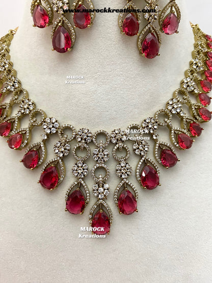 Anshika Antique Gold American Diamond Statement Necklace set