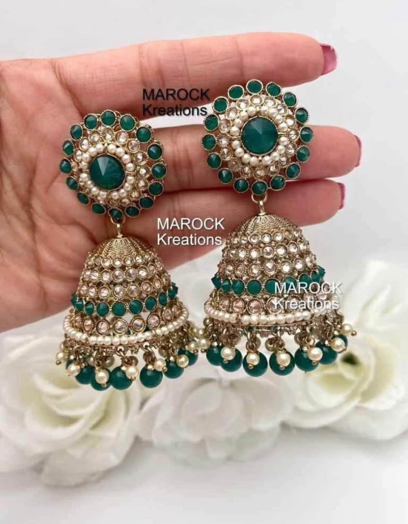 Antique Gold Polki oversized Jhumki Earrings