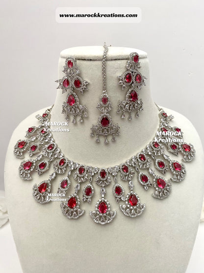 Silver American Diamond Necklace set