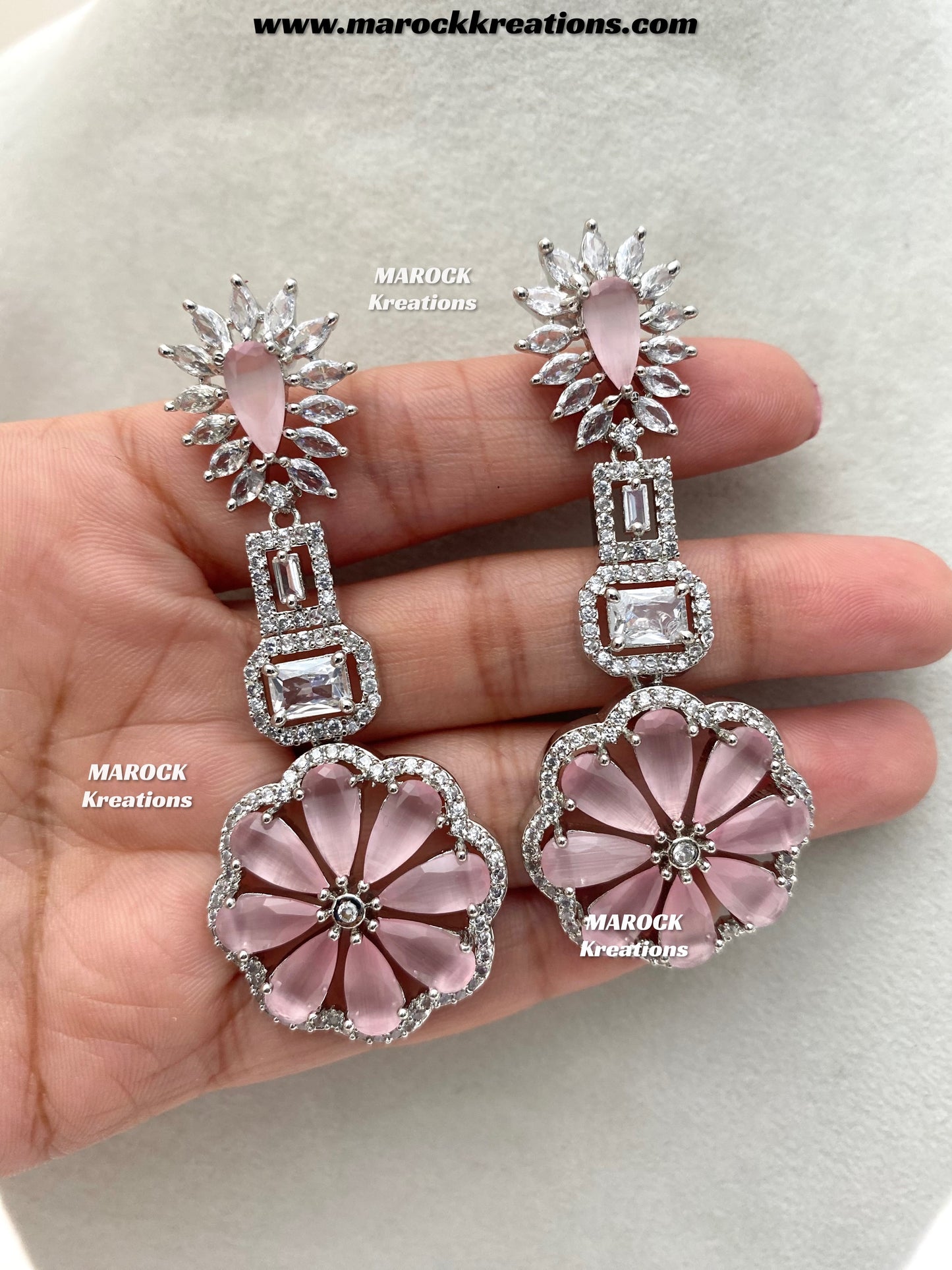 Rosy Silver American Diamond Earrings