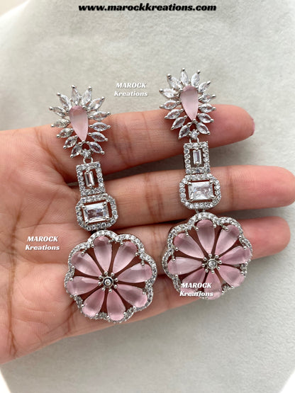 Rosy Silver American Diamond Earrings