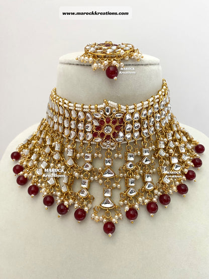 Statement Kundan Necklace set comes with Jhumki Earrings and Tikka