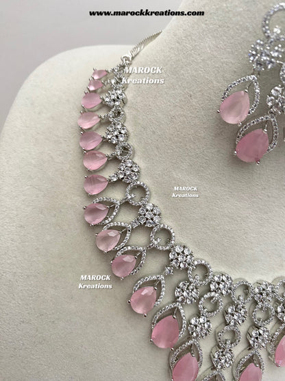 Anshika Silver American Diamond Necklace set
