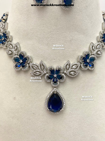Sibani Silver American Diamond Necklace set