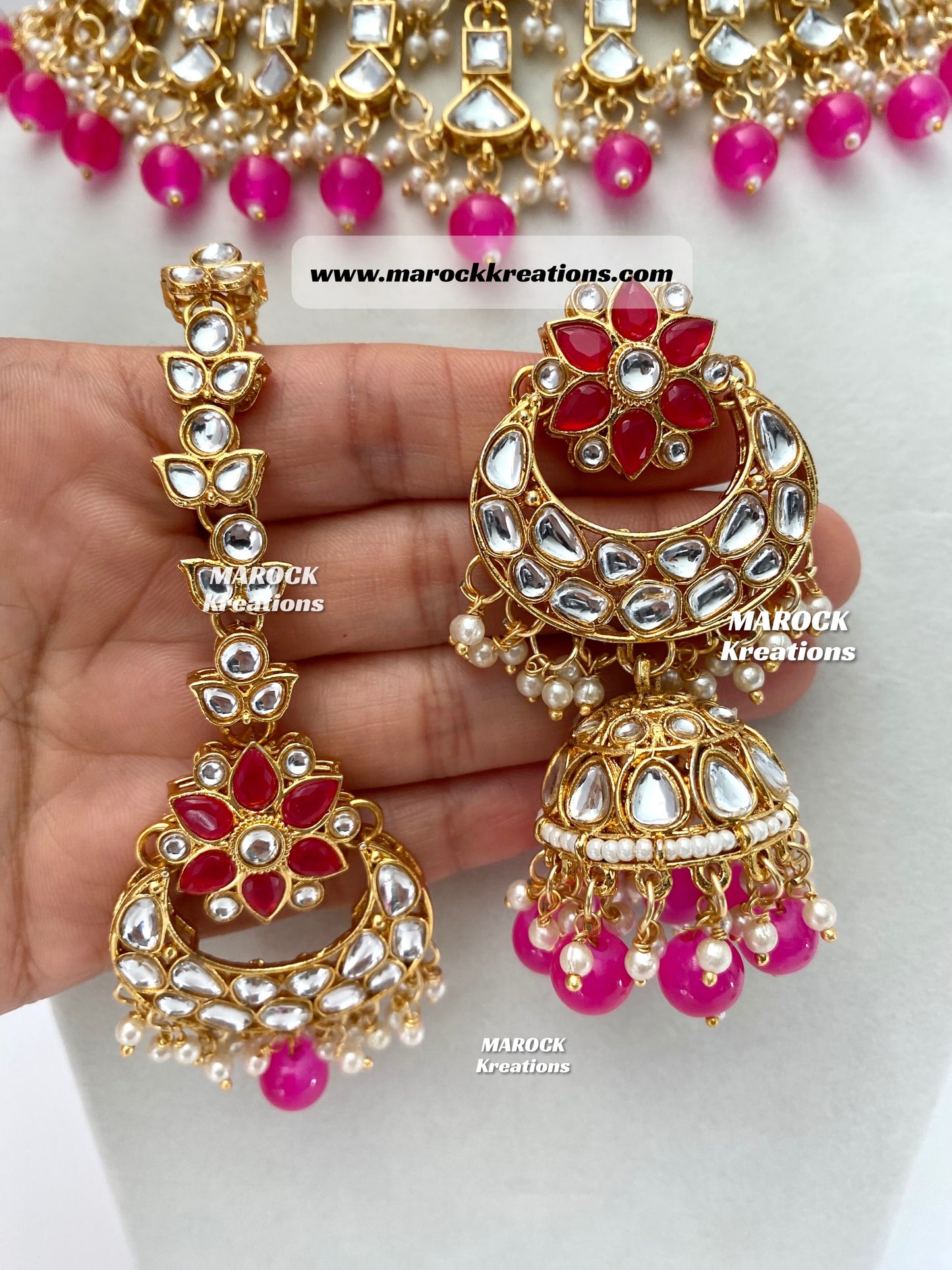 Statement Kundan Necklace set comes with Jhumki Earrings and Tikka