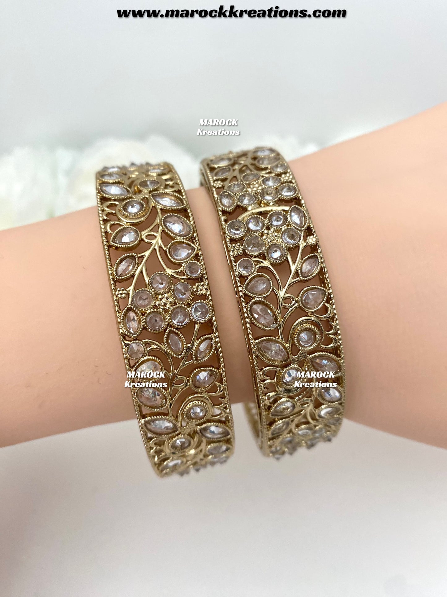 Vibha Antique gold and white Polki Bangles/Kade