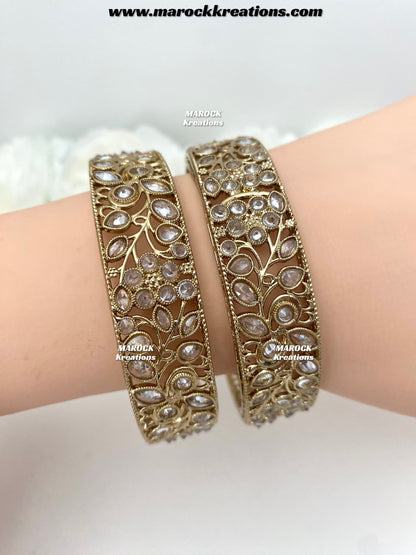 Vibha Antique gold and white Polki Bangles/Kade