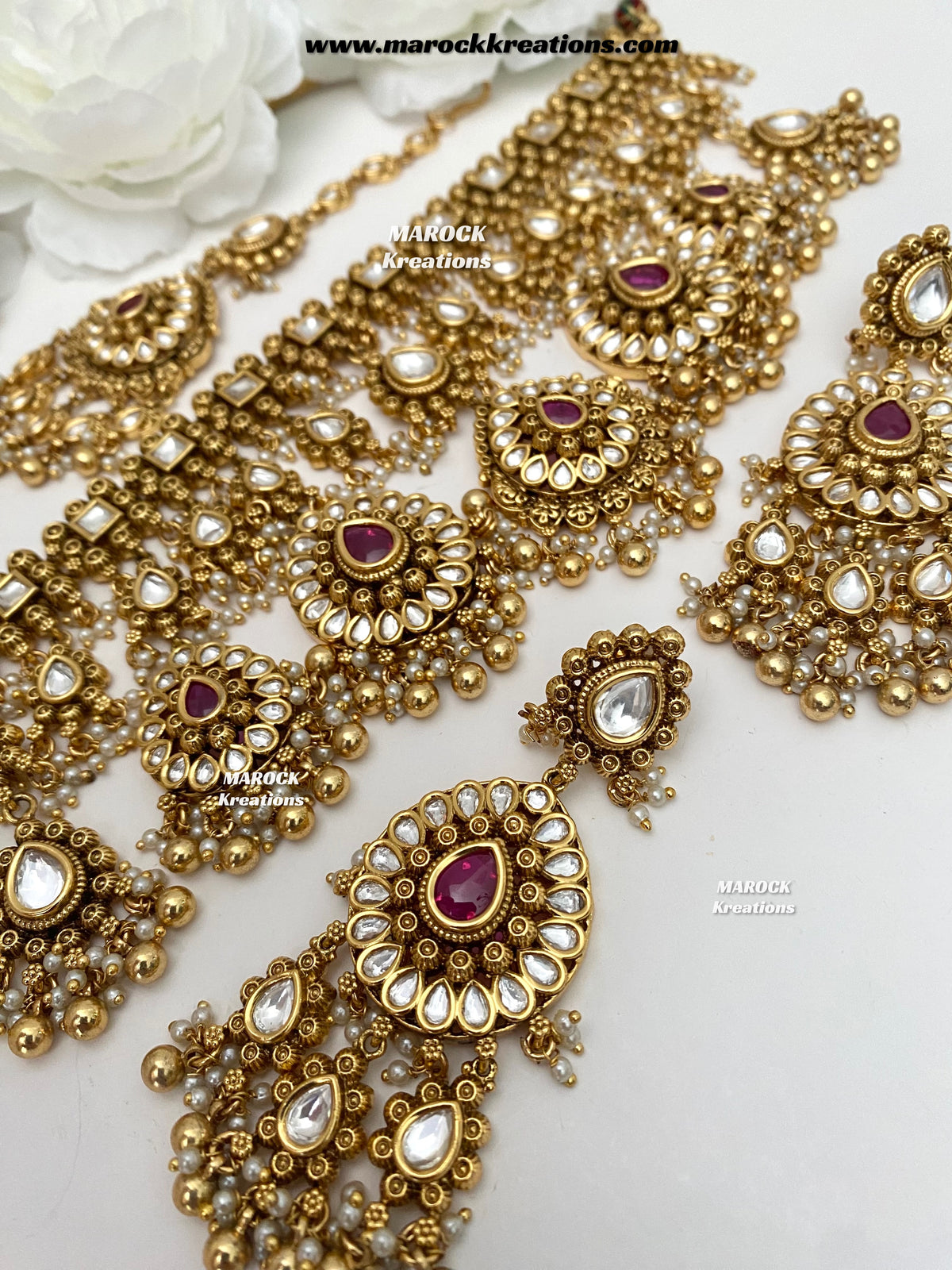 Menika Premium Quality Gold plated statement Necklace set/Bridal set