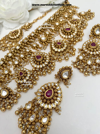 Menika Premium Quality Gold plated statement Necklace set/Bridal set