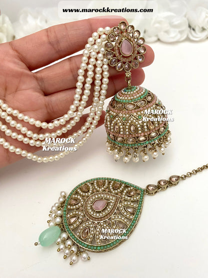 Sabiha Pakistani oversized Bahubali  Jhumki Earrings and tikka set