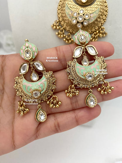 Nadia Premium Quality Gold plated Kundan exclusive Meenakari Necklace set