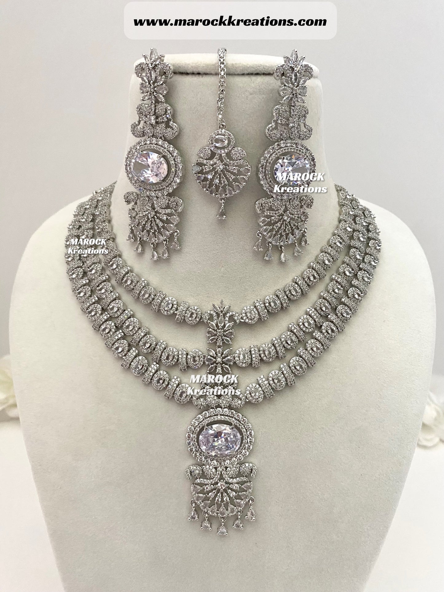 Anila American Diamond Triple layer Necklace set