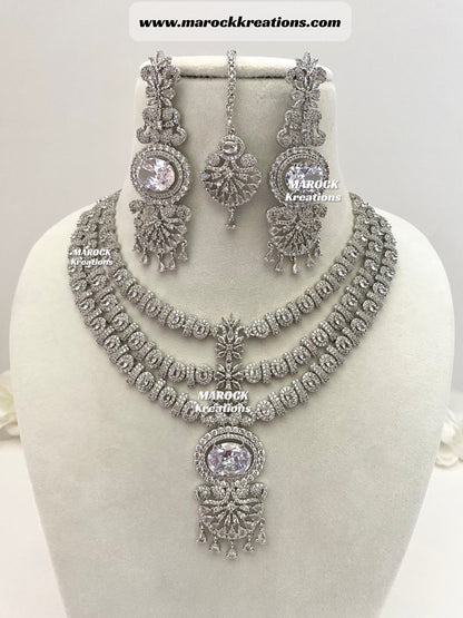 Anila American Diamond Triple layer Necklace set