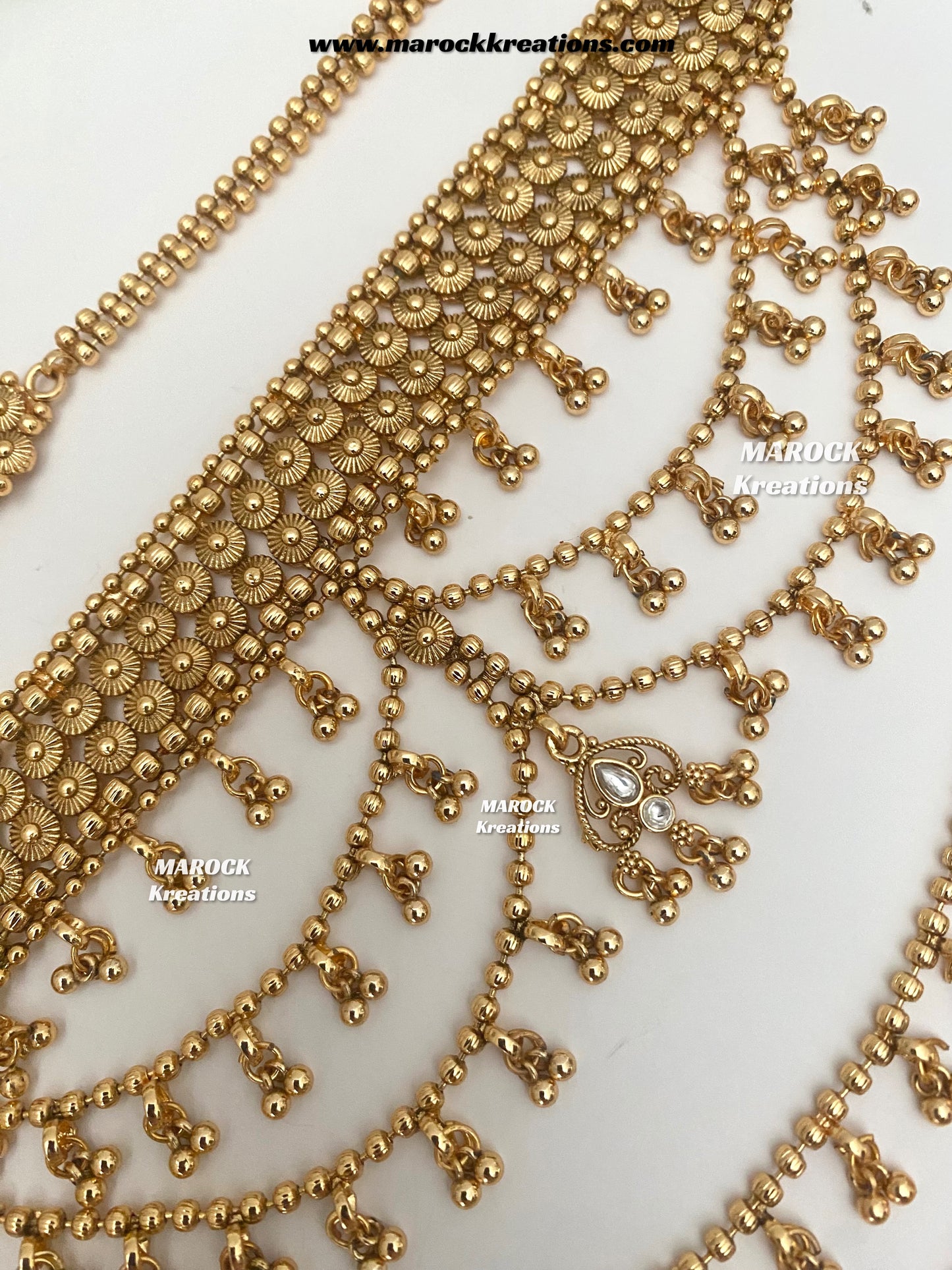 Tahmina Premium Quality Gold Plated statement choker set/triple layer Earchains/ Saharey attached with Earrings