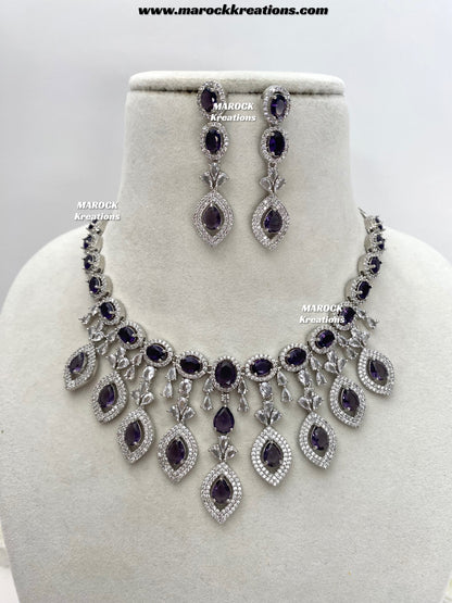 Samiha Silver American Diamond Necklace set