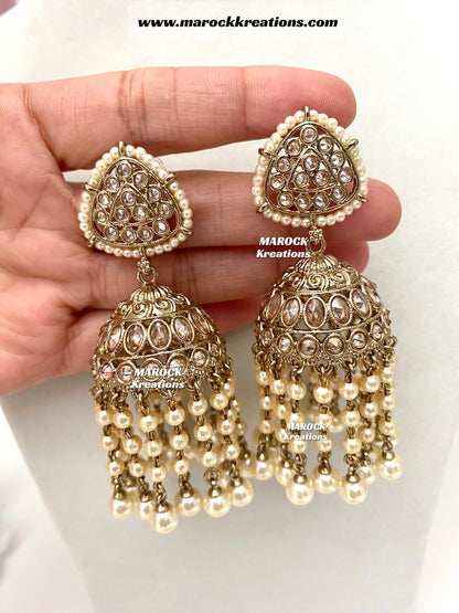 Arshi Bollywood style Polki long Jhumki Earrings