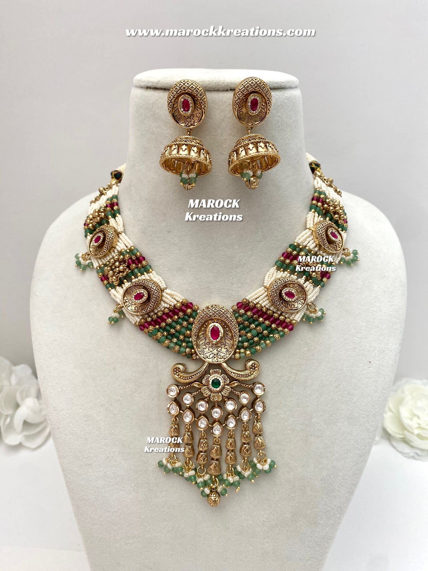 Arifa Premium Quality Gold Plated Rajwadi Necklace set