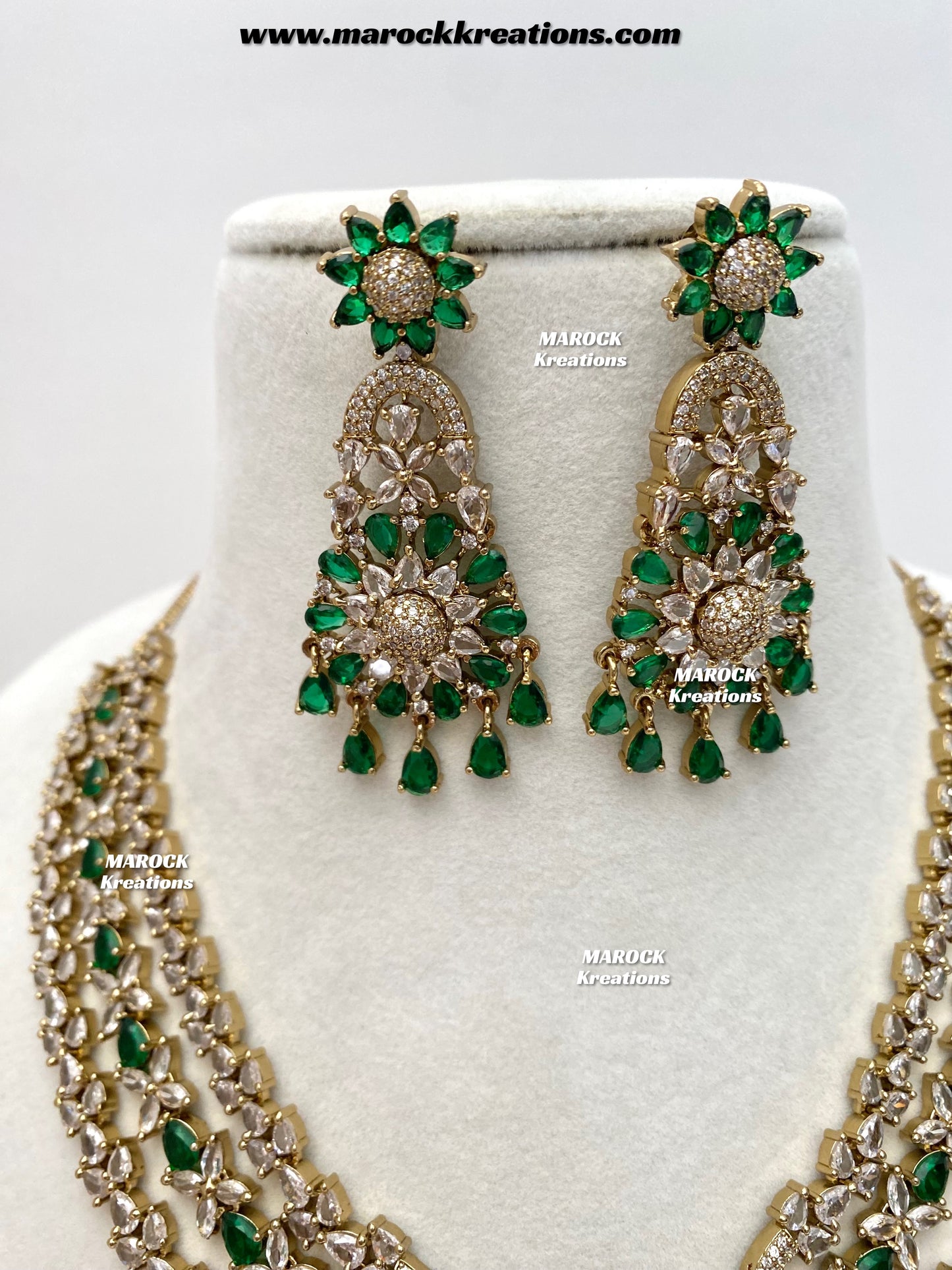 Zenab Antique Gold American Diamond Statement Necklace set